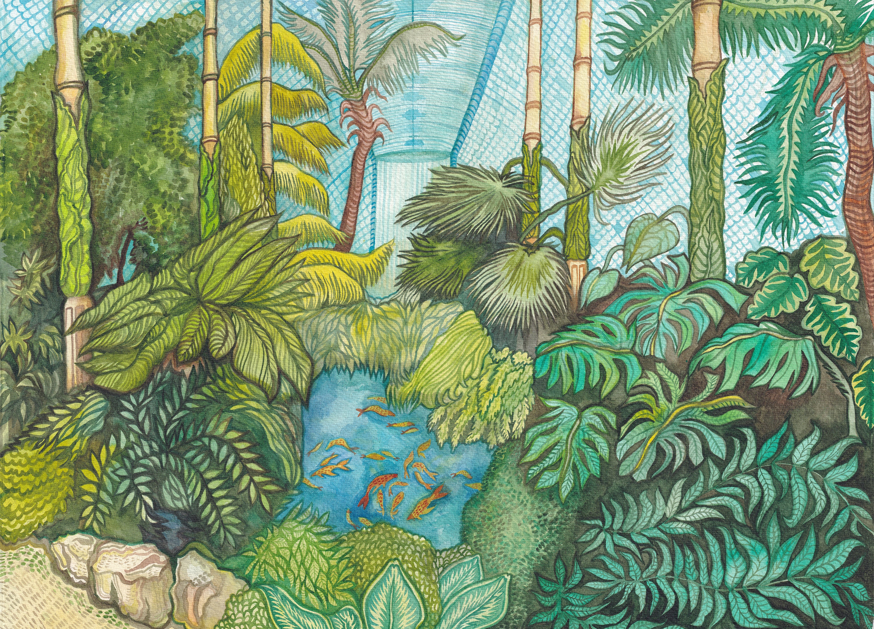Aquarell "Schloss-Palmenhaus" / Akvarel "Zámecký skleník"
