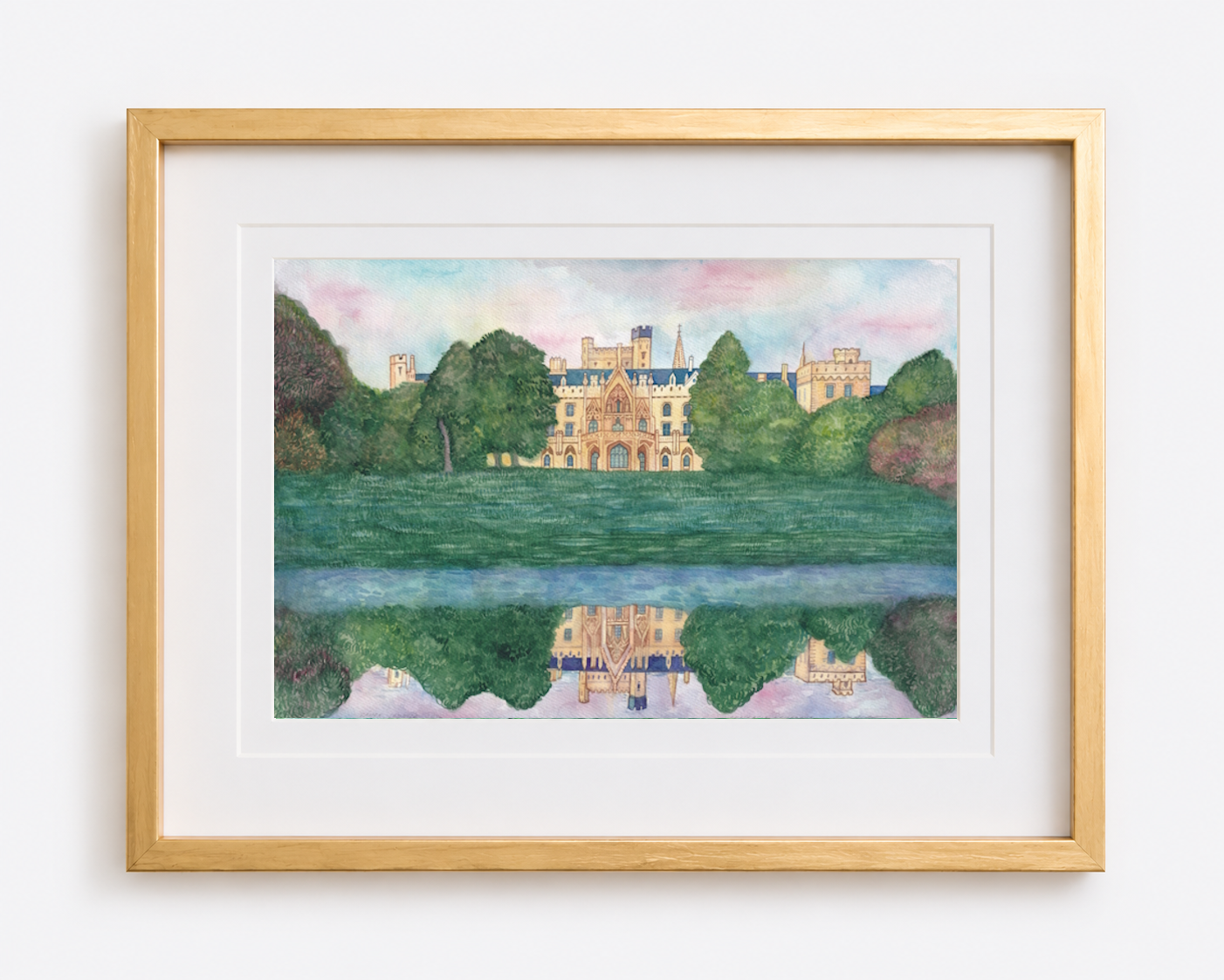 13x18 Print Watercolor "Lednice Chateau - Mirrored Magnificence" | Anastasia Komarova Art