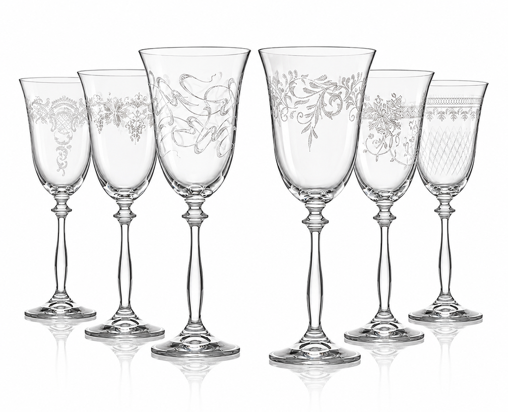 Bohemian Crystal Historic Wine Glasses Set of 6 | Lednice Chateau Gift