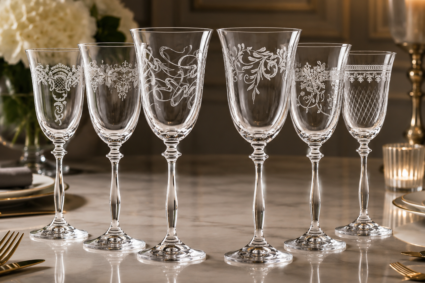 Bohemian Crystal Historic Wine Glasses Set of 6 | Lednice Chateau Gift