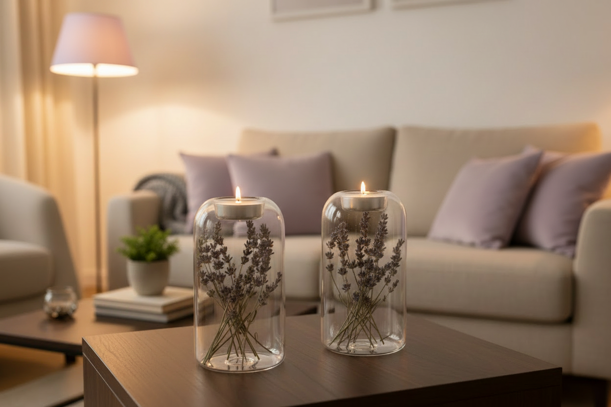 "Lednice Ambience" Lavender Glass Candleholder and Tea Light