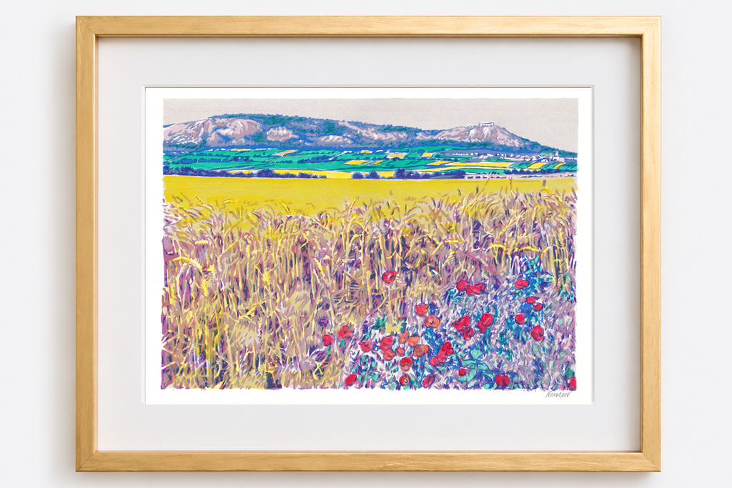 13x18 Vitali Komarov Floral Serigraph Print – Palava Hills and Poppies | Botanical Giclée Art Print