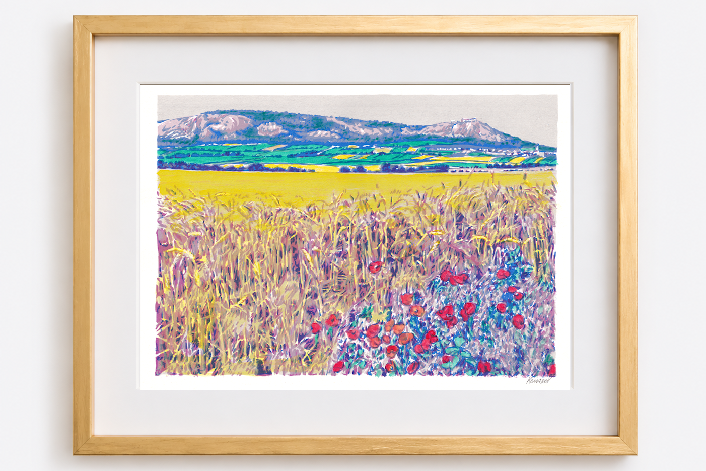 13x18 Vitali Komarov Floral Serigraph Print – Palava Hills and Poppies | Botanical Giclée Art Print