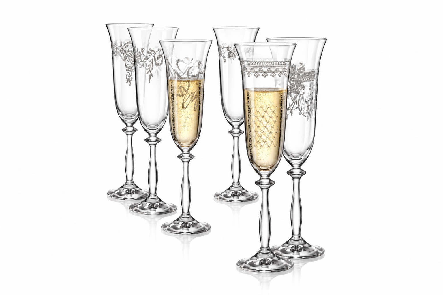 Bohemian Crystal Historic Champagne Glasses Set of 6 | Lednice Chateau Gift