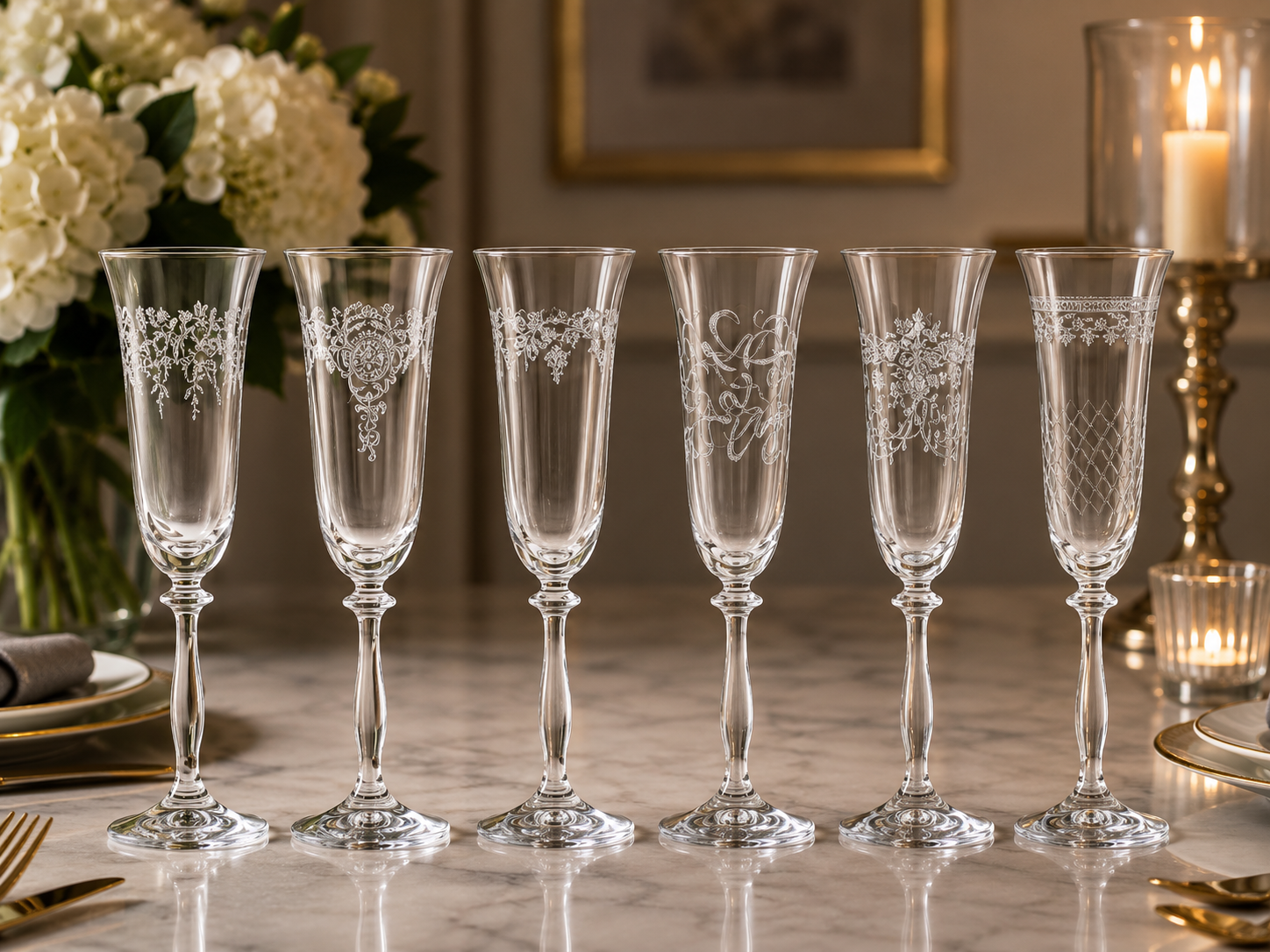 Bohemian Crystal Historic Champagne Glasses Set of 6 | Lednice Chateau Gift