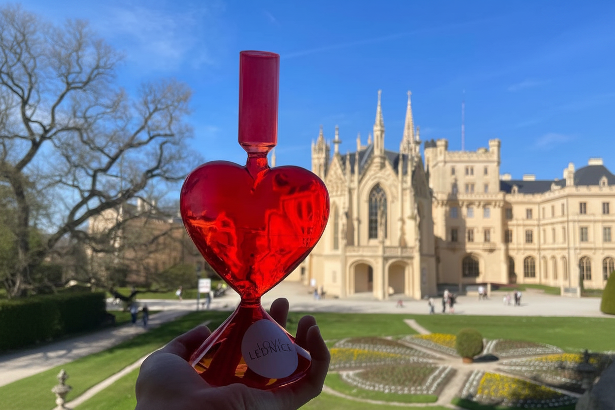 Red Glass Heart Candle Holder / Svícen Love Lednice (vysoký)