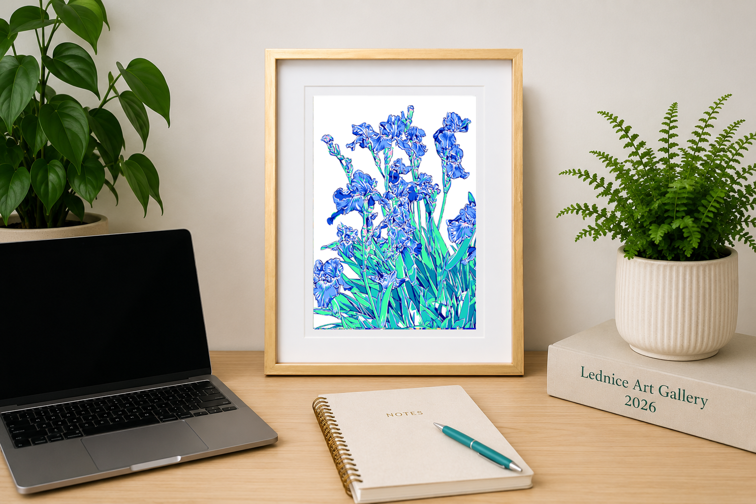 13x18 Vitali Komarov Floral Serigraph Print – Lednice Blue Iris | Botanical Giclée Art Print