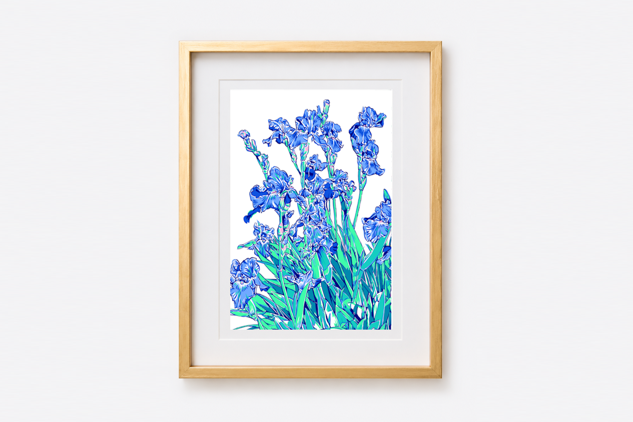 13x18 Vitali Komarov Floral Serigraph Print – Lednice Blue Iris | Botanical Giclée Art Print